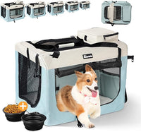 Extra Large Dog Crate with 2 Foldable Bowl, 40 Inch Collapsible Travel Dog Crate Kennel with Soft Blanket for Medium Dogs,Indoor & Outdoor (40" L x 27" W x 27" H, Blue)
