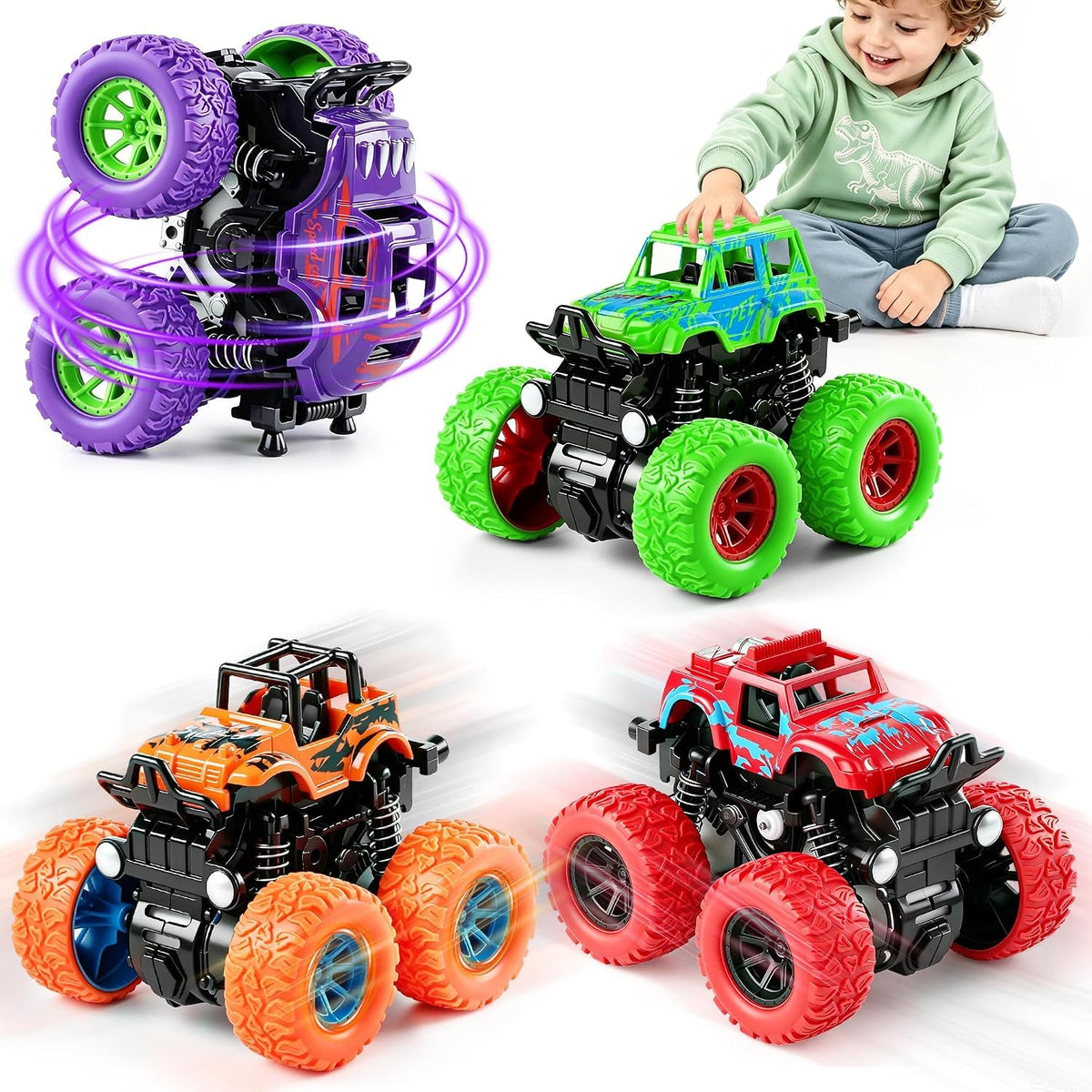 Construction Toys, Mixer Excavator Crane Dump Truck Toy for Boys Age 4-7 – Fun for Kids & Family - Purple, Orange, Green, Red