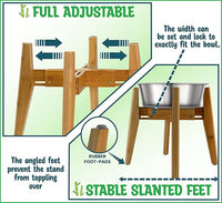 Dog Bowl Stand (14-inch High) - Ideal for Large Breeds, Use to Elevate, Raise Pet Dishes, Water Fountains and Slow Feeders - Adjustable Sideways, Bamboo - (Bowls not Included)