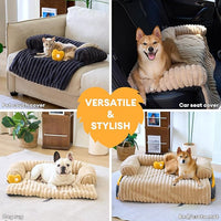 FUNNY FUZZY Pet Couch Cover for Sofa, Calming Dog Bed for Couch, Fluffy Plush Cat Bed Mat for Furniture Protector for Small Dogs and Kitten, 27×24 in, Cream White