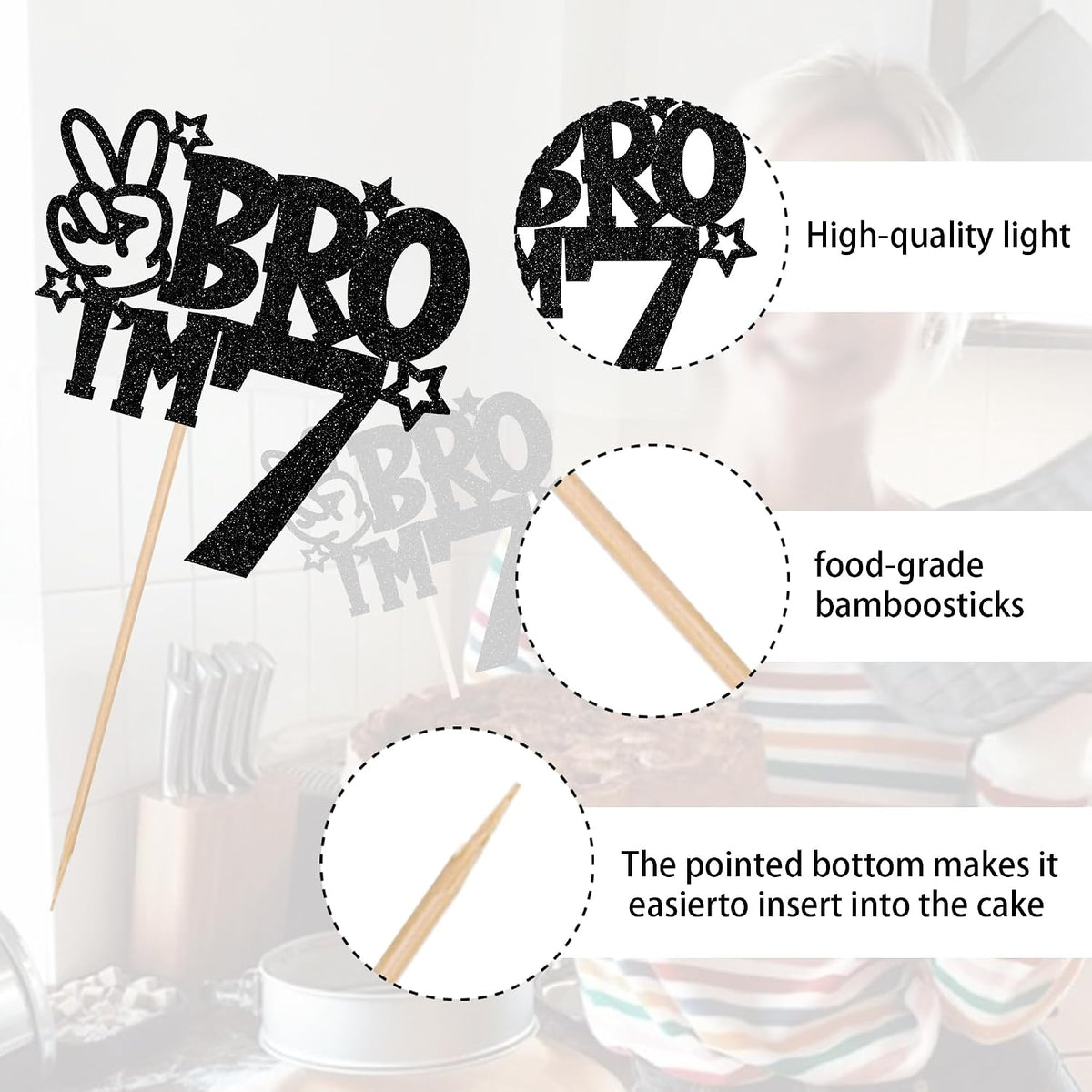 1 PCS Brother I'm 7 Cake Topper Glitter Star Happy 7th Birthday Cake - Black 7th - image 3