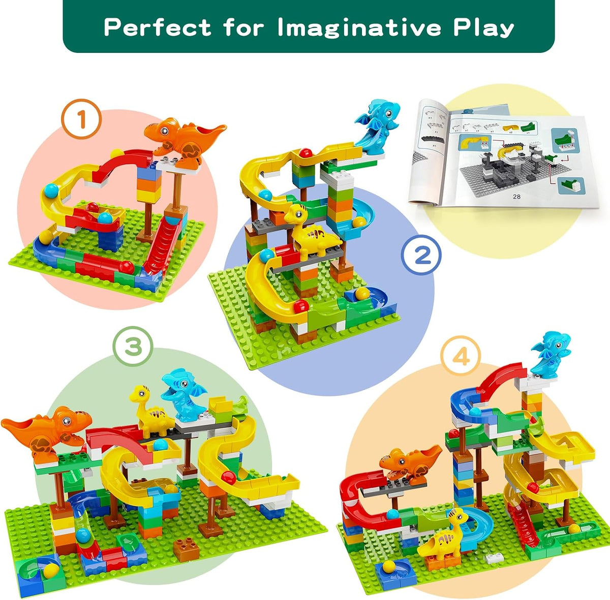 Anpcso 128 piece marble run building blocks set with ring toss rings - view 10