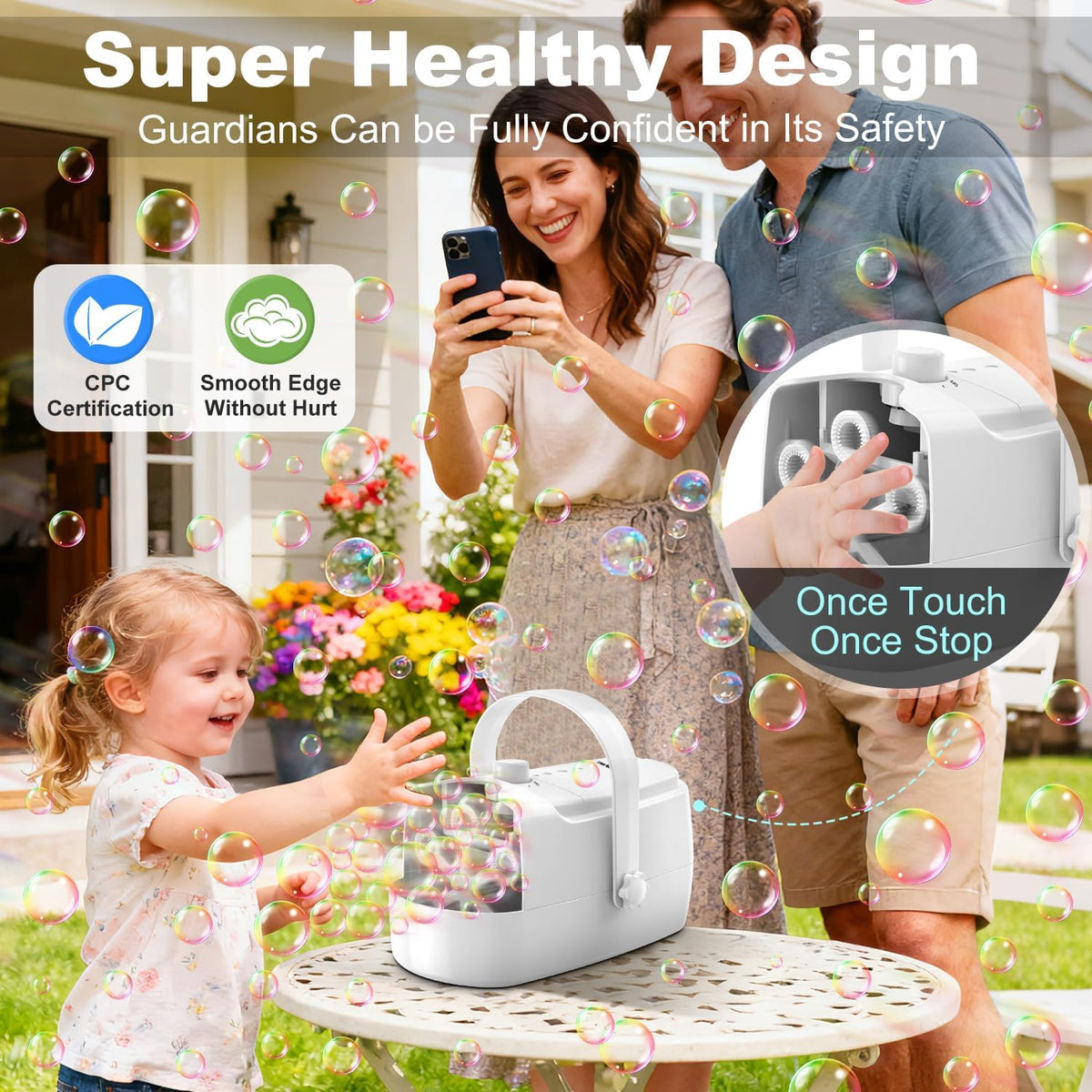 Zerhunt Durable Bubble Machine for Party: 3 Power Modes for Non-Stop - White - image 3
