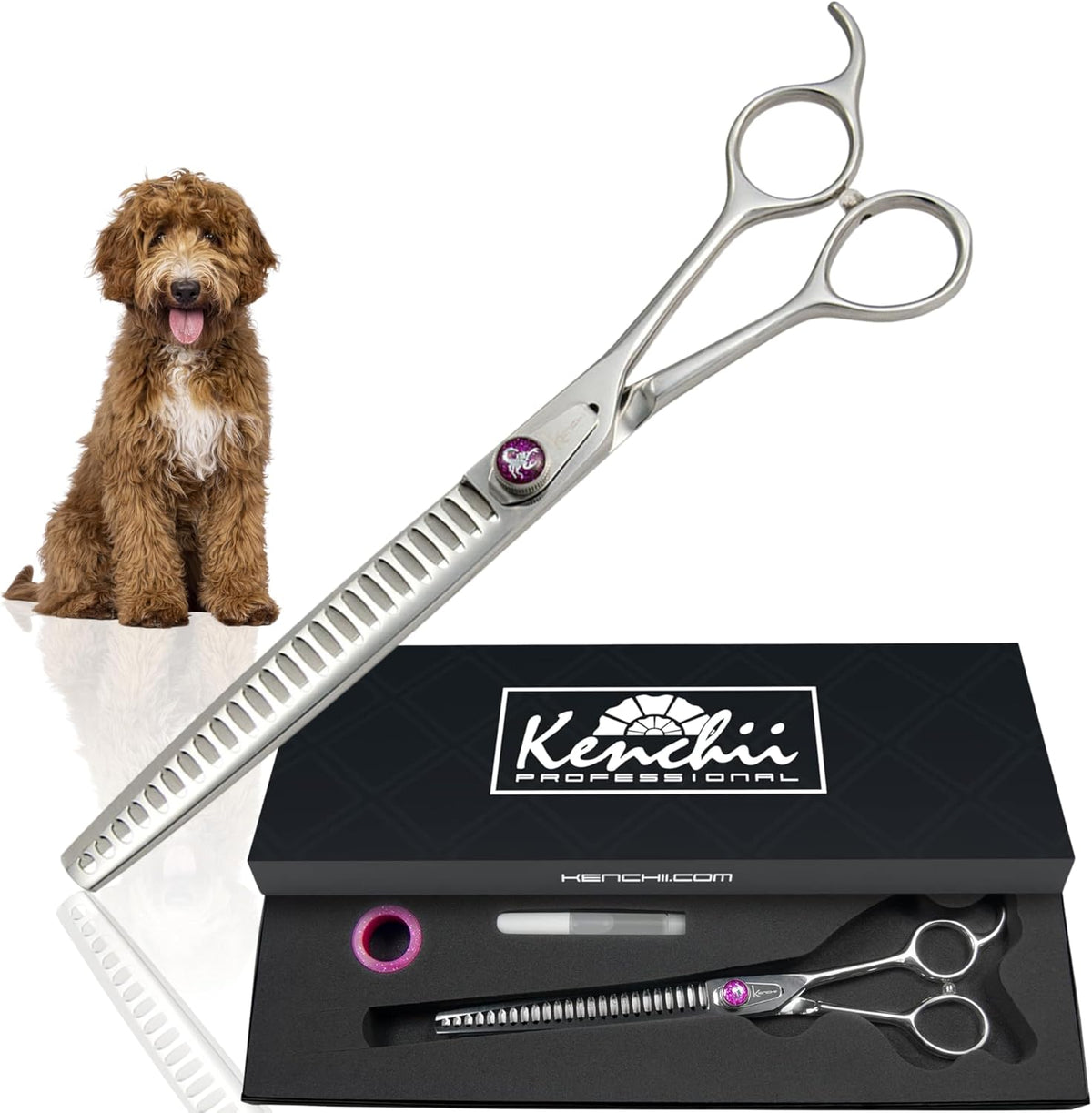 Kenchii Scorpion Dog Grooming Scissors 7in Curved - 24 Tooth Blending