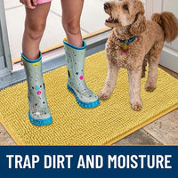 Smiry Dog Door Mat for Muddy Paws 24x16, Absorbs Moisture and Dirt Doormat, Non-Slip Washable Quick Dry Chenille Front Door Mat Indoor Entrance, Entryway Carpet for Inside Floor, Yellow
