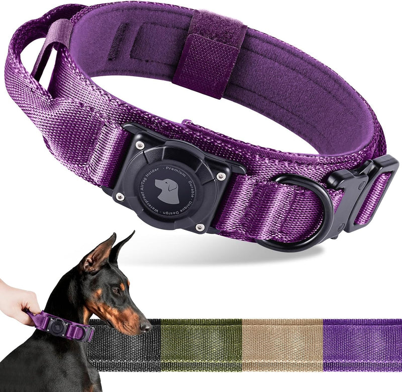 2026 Upgrade Waterproof Tactical AirTag Dog Collar - M(15"-18.5") / Purple