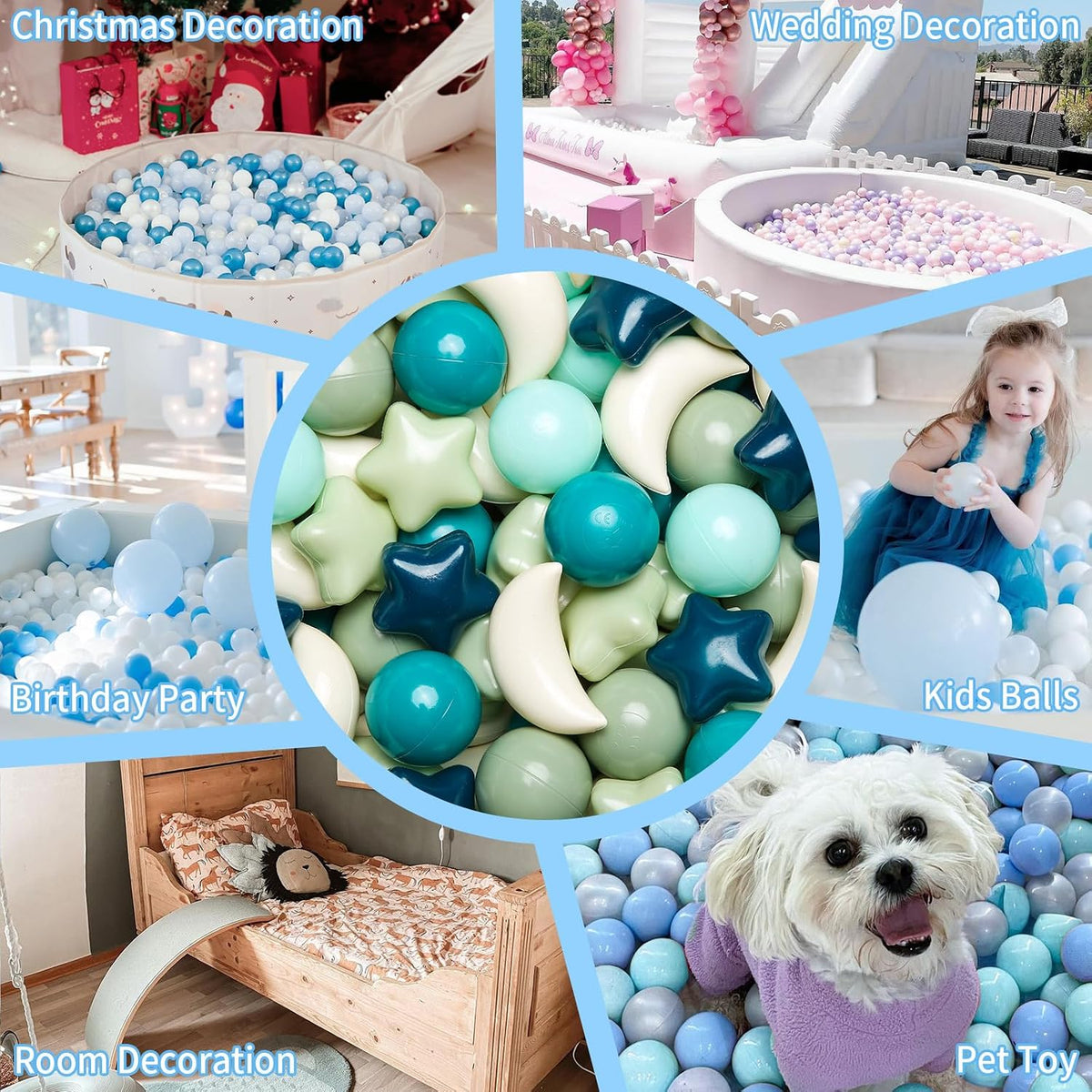 GOGOSO Ball Pit Balls Stars Moon Shapes Plastic Pitballs for Child - 100 balls / Green - image 4