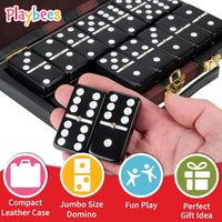 Jumbo Double Six Dominoes Set for Adults, Black Tiles - Double-6 | Jumbo Black | Brown Case - image 4