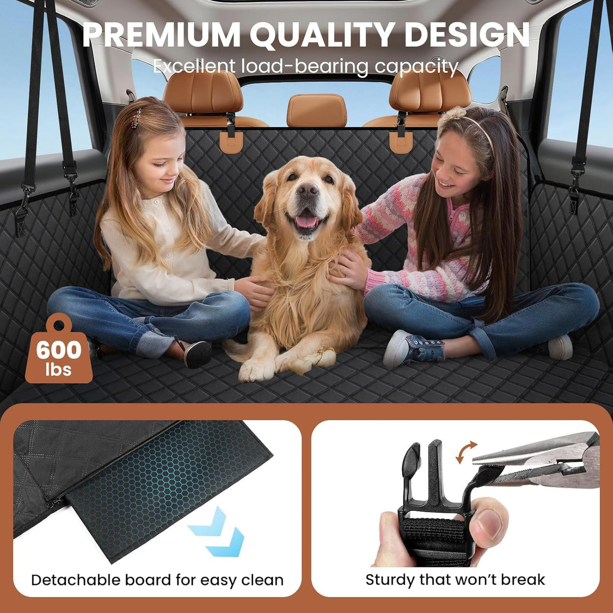 A-Pce 600D Heavy Duty Dog Car Seat Cover for Back Seat - Black / Large - image 4