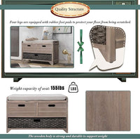 Storage Bench Removable Basket 2 Drawers Fully Assembled Acacia Wood Shoe Bench Standing Shoe Rack Removable Cushion for Living Room, Entrance Hallway, No Assembly Required White Washed