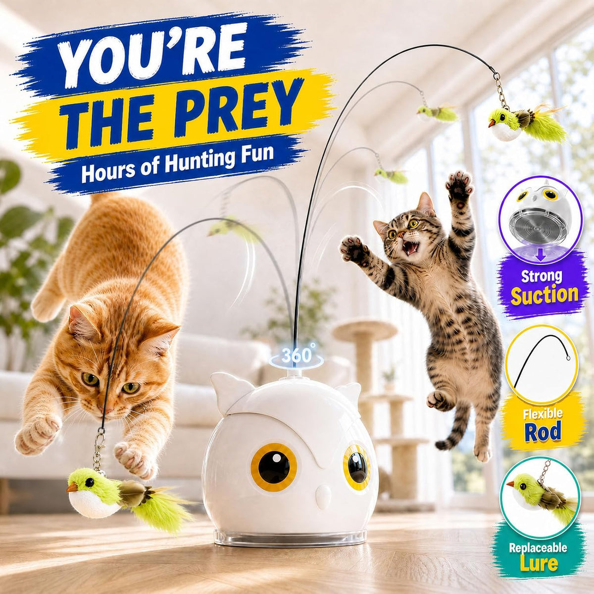 Interactive Cat Toy for Indoor Cats, Automatic Flying Bird Toy – Essentials for Cats - Grey - image 3