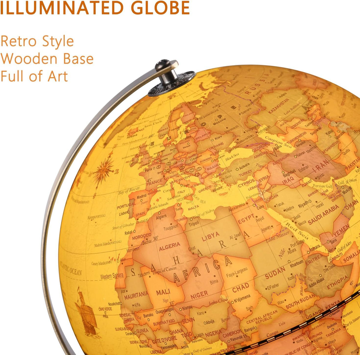 TTKTK Illuminated World Globe for Adults & Kids with Wooden Stand - image 3