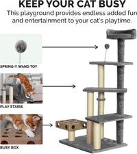 FurHaven 69.3" Tall Cat Scratching Post Tower for Indoor Cats - Cat Tower / Playstairs Playground (Gray) - image 4