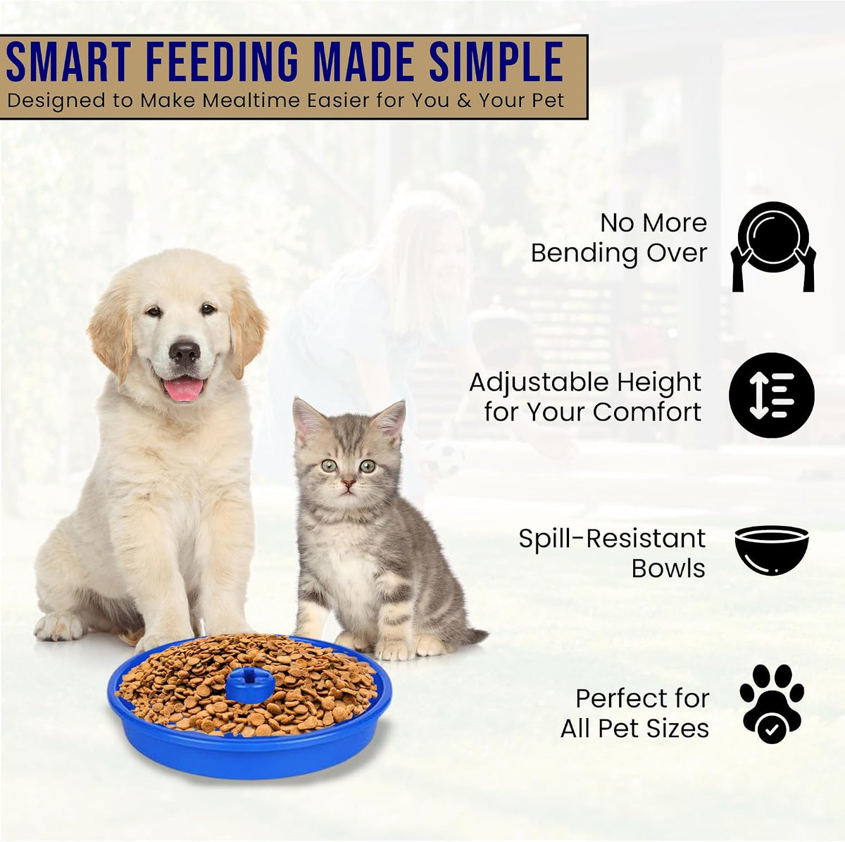 UpBowl No Bend Pet Bowl Kit, Pole & 2 Bowls, Easy Lift - 2 Bowls and Pole - image 2