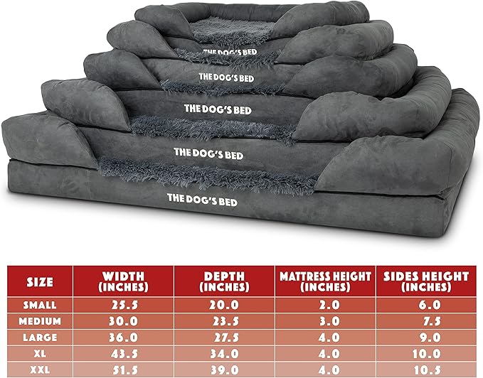 The Dog’s Bed, XXL Grey Fur Memory Foam, Pain Relief: Arthritis, Hip & Elbow Dysplasia, Post Surgery, Lameness, Supportive, Calming, Waterproof, Washable Cover, Veterinary Approved
