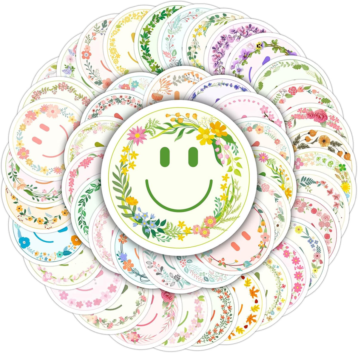 50PCS Smile Face Stickers Cute Water Bottle Stickers for Kids – Fun for Kids & Family - 50pcs Flower Stickers