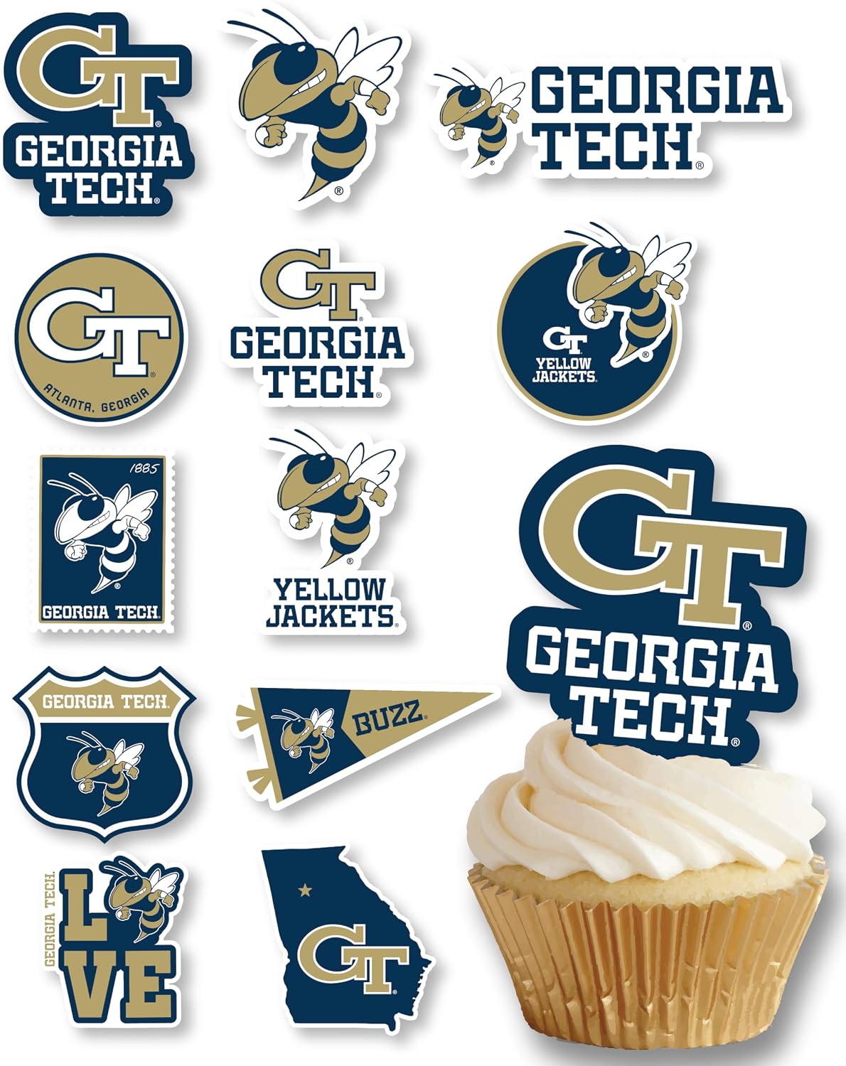 Ohio State Merch Cupcake Toppers & Decorations OSU Party Cake Decor - Georgia Tech Yellow Jackets