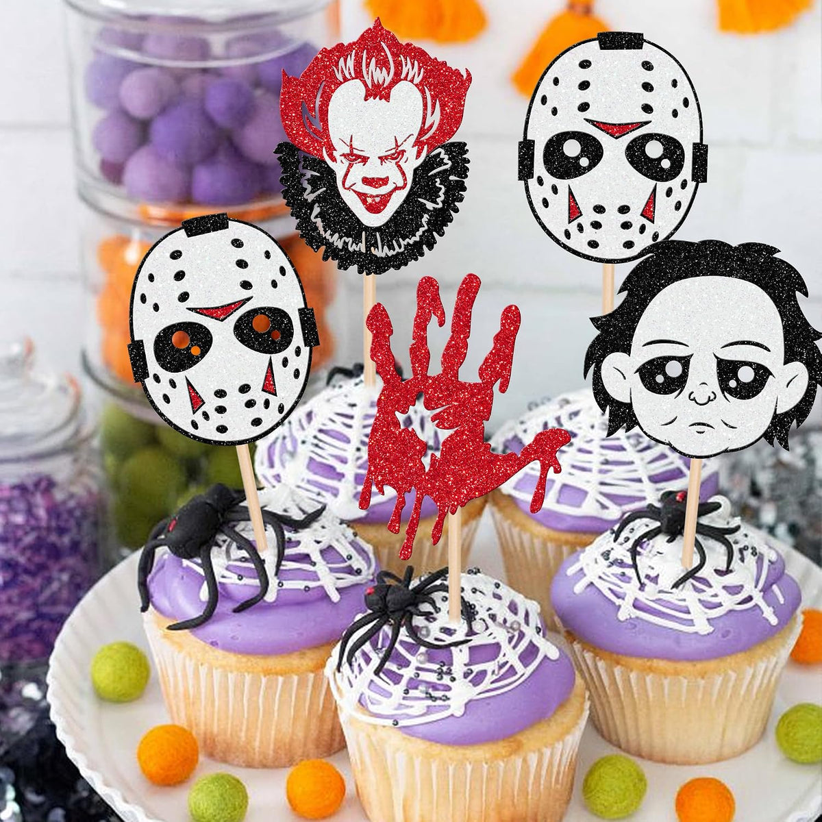 24 PCS Halloween Bat Cupcake Toppers Black Glitter Bat Cupcake Picks - Pattern C8 - image 4