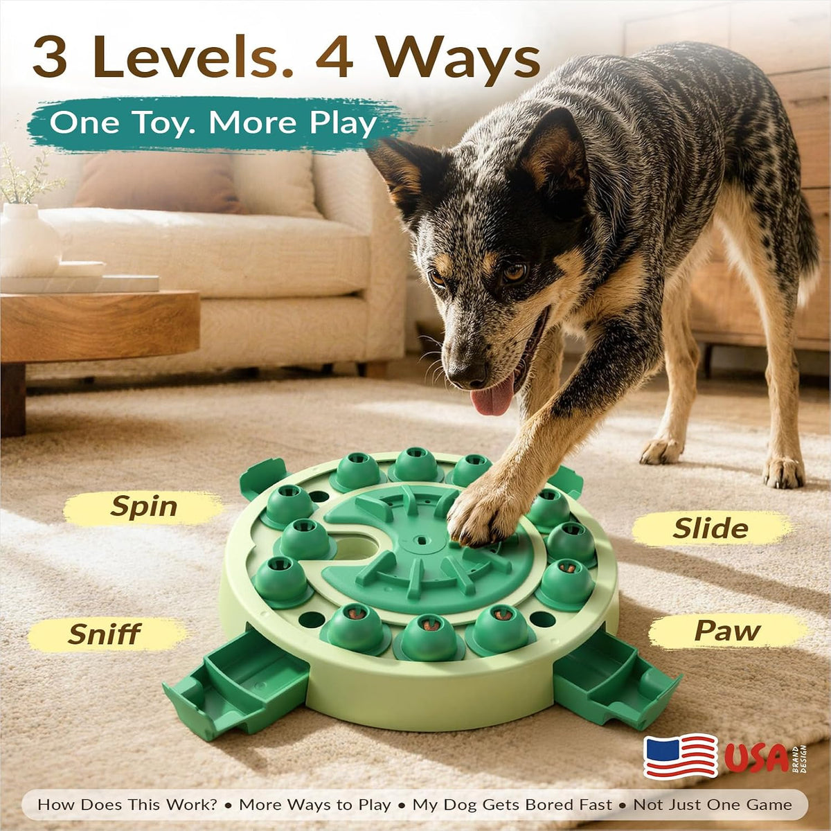 Large 3-Level Dog Puzzle Toy - Green - image 2