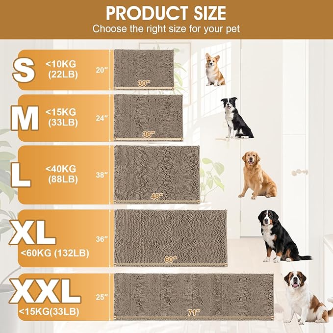 IM HOME Extra Large 71" x 25" Beige Dog Door Mats for Muddy Paws, Chenille Absorbent Dog Mat, Non Slip Heavy Mud Mat for Dogs, Soft Pet Bed Mat for Entryway, Mud Paws, Inside Floor