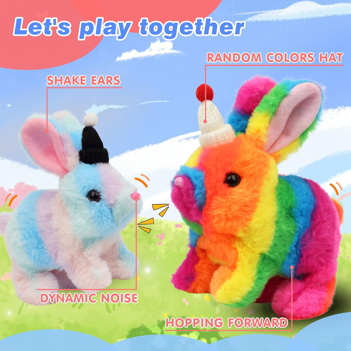 Hopearl Walking Gray Tabby Cat Interactive Electronic Pet Plush Kitty - Hat Bunny-Rainbow - image 4