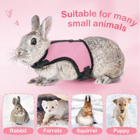 PETTOM Bunny Rabbit Guinea Pig Harness Stretchy Elastic Leash Cute - L(Chest:10.6-13.3 in) / Pink - image 2