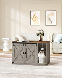 Hzuaneri Cat Litter Box Enclosure - 39.4"L x 21.7"W x 24.8"H / Light Ivory and Brown - image 2