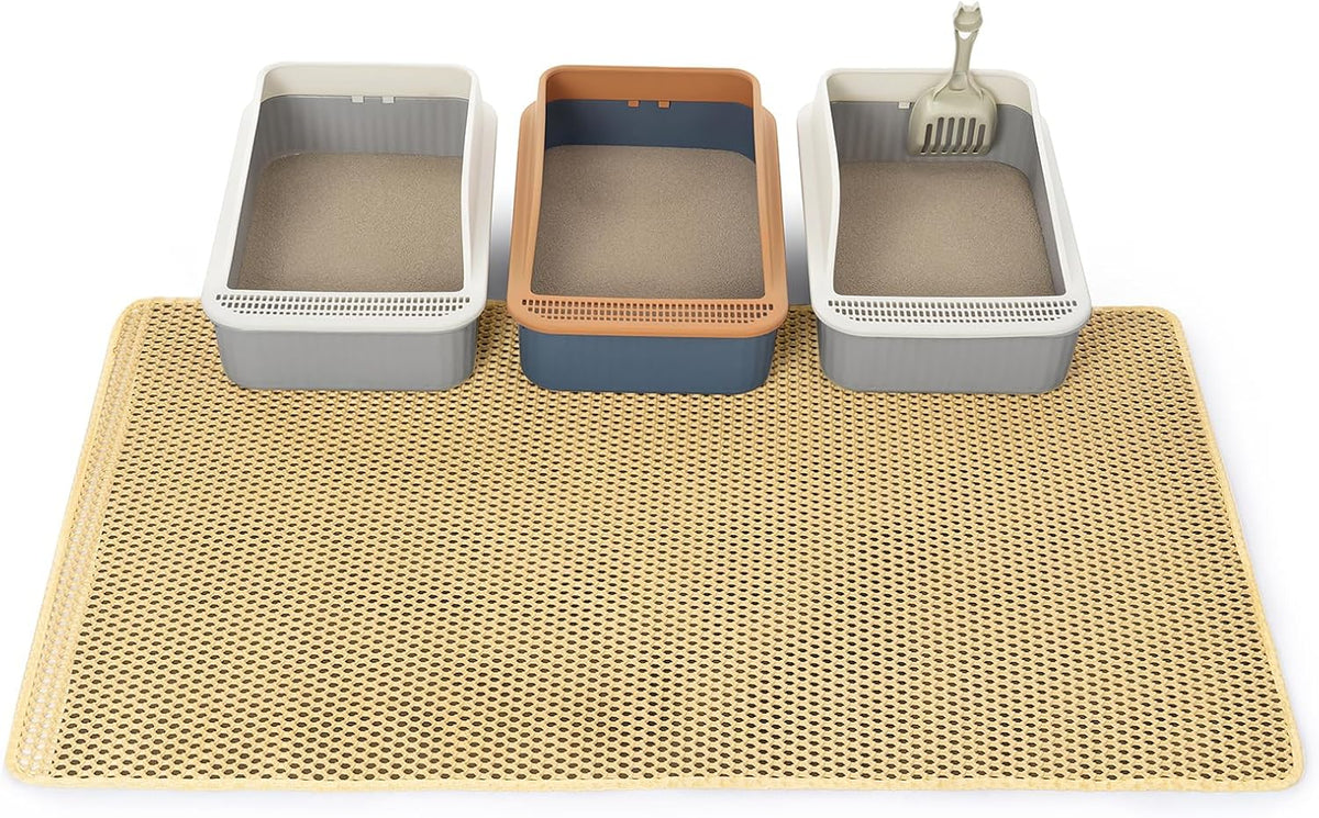 GRELY Cat Litter Mat,XL47''X 28'' Extra Large Litter Trapping Mat Kitty Rug – Daily Care for Cats - Khaki / 3' x 3'11" (XXL)