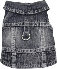 Puppy Clothes for Small Dogs Boy,Classic Western Denim Dog Coat,Dog Jeans Jacket with Leash D-Ring,Pet Cat Costumes,Cooling Harness Vest for Walking (Black, Small)