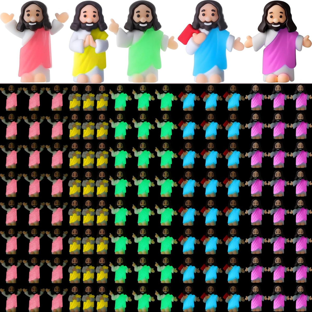 CroBlissful 50 little Jesus figurines that glow in the dark, five colors - view 10