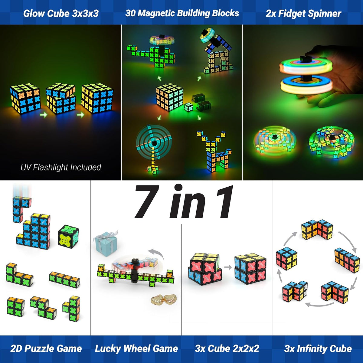 TOSY Magnet Cube 2x2, 8 Blocks, Glowing, UV Flashlight - Cube 3x3x3 - image 4