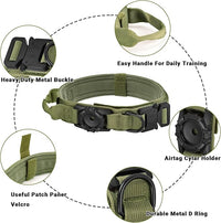 Tactical AirTag Dog Collar - Heavy Duty, Adjustable GPS Collar Compatible with Apple AirTag, with Holder & Control Handle for Medium/Large Dogs [ Green, M ]