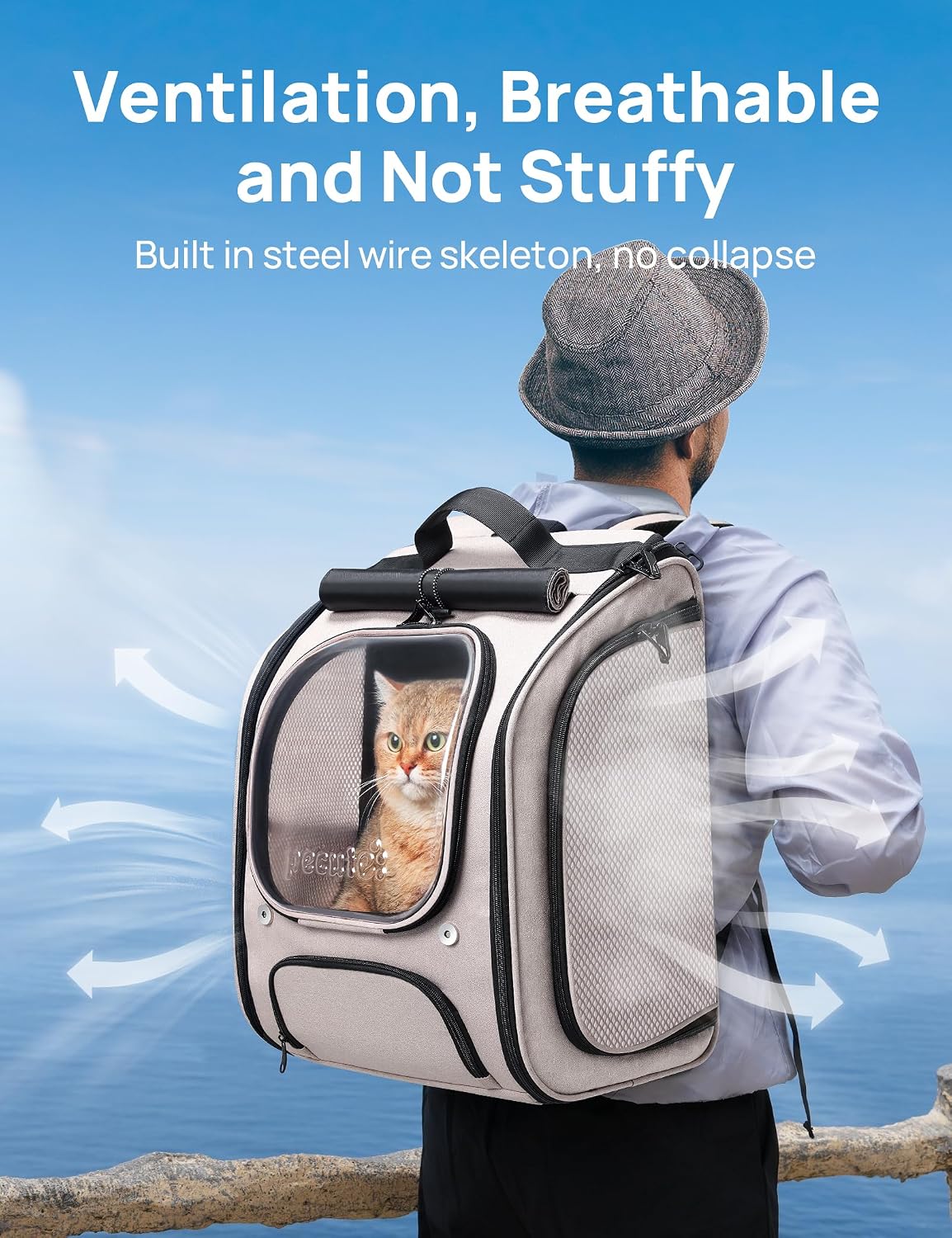 Pecute Cat Backpack Carrier, Large Space Cat Bubble Backpack - Khaki / 12.6"L x 10.2"W x 16.5"H - image 3