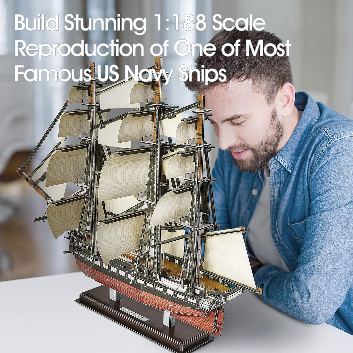 CubicFun Titanic 3D Model Ship Puzzle with LED Lights - USS Constitution | 1:188 - image 4