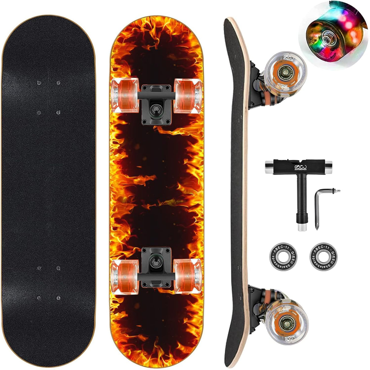 Skateboards with Colorful Flashing Wheels for Beginners, Kids - 2-FIre