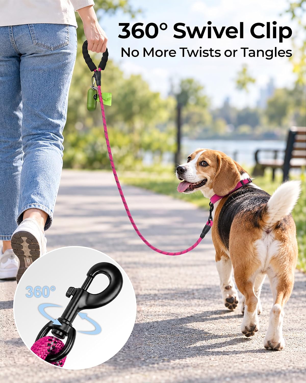Taglory Rope Dog Leash for Medium Large Dogs - 3/8" x 5 FT (0~20 lbs.) / Hotpink - image 3
