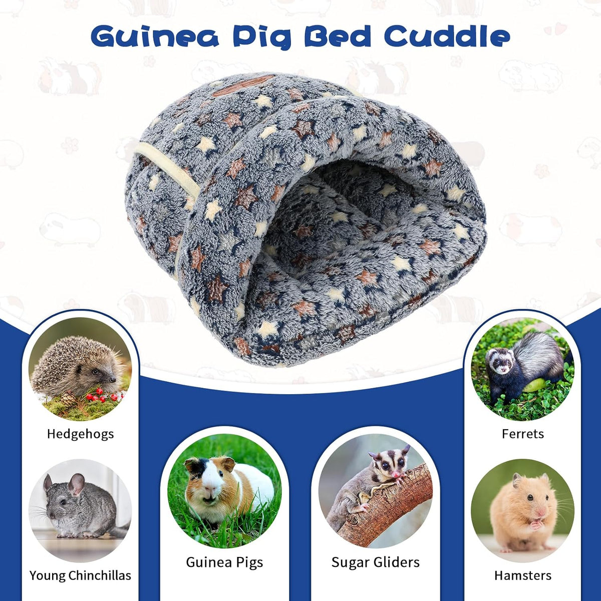 YUEPET Guinea Pig Bed Cuddle Cave, Warm Fleece Hideout - Grey Star / 1PCS - image 3