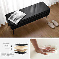 Leather Storage Ottoman Bench,End of Bed Bench for Living Room Bedroom Dinning Room Entryway,Mid-Century Modern,Faux Leather,with Steel Legs,Safety Hinges,Loads 660 lb (Without Button, Black)