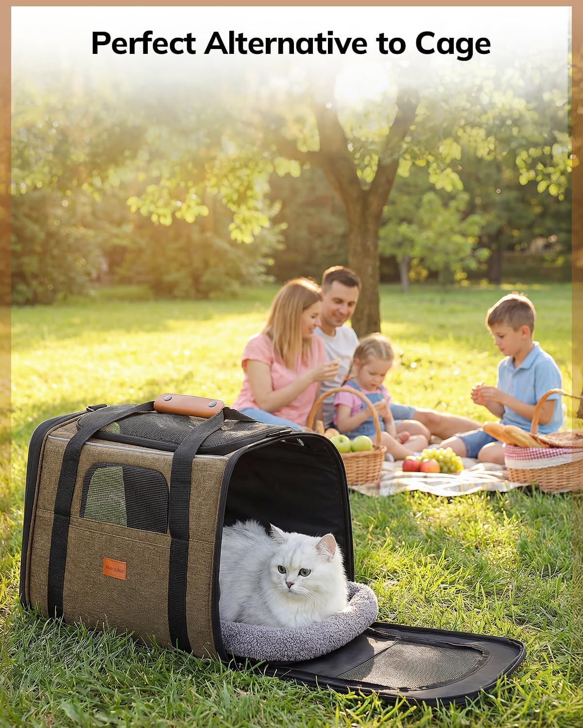 Morpilot Cat Carrier Soft for Large Medium Cats and Puppy up to – Essentials for Dogs - Brown / 17.3"L x 12.2"W x 13.4"H - image 4