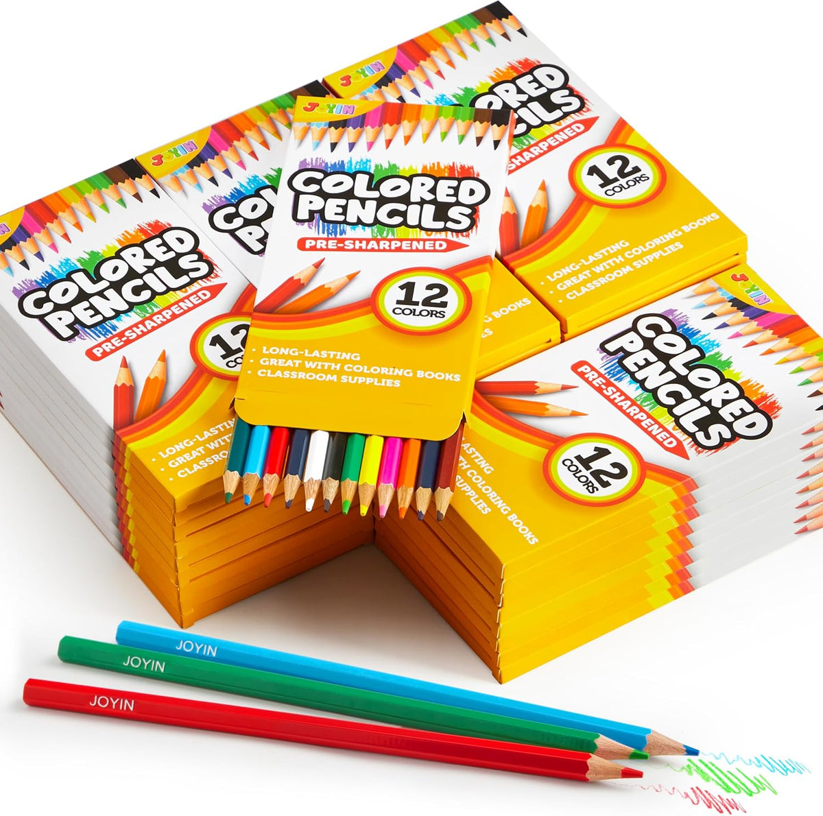 JOYIN 432 count bulk colored pencils in 36 packs of 12 colors