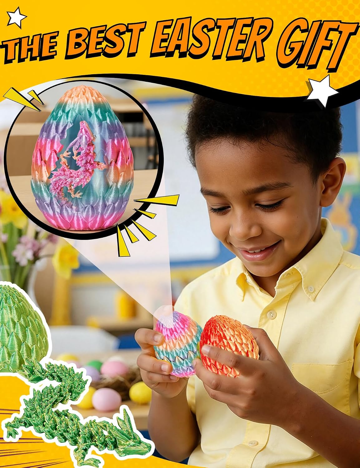 3D Printed Dragon Eggs, Mystery Fidget Egg Set for Kids & Adults - 4pc-e - image 3