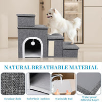 Dog Stairs for Bed and Couch 23“H, Foldable Dog Stairs for Small Older Dogs, 4 in 1 Adjustable Pet Cat Steps Ramps with Storage, Condo, Cat Scratcher, Hold Up to 180LBS, 4 Steps