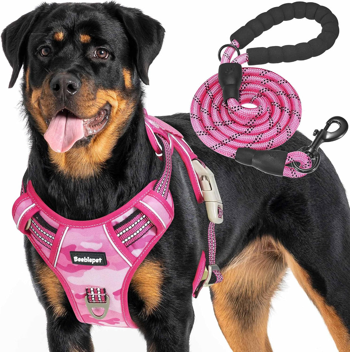 Beebiepet Tactical No Pull Dog Harness with Leash - Pink Camo / Large