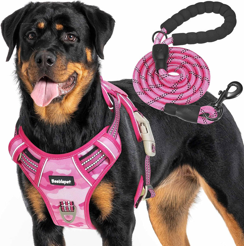 Beebiepet Tactical No Pull Dog Harness with Leash - Pink Camo / Large