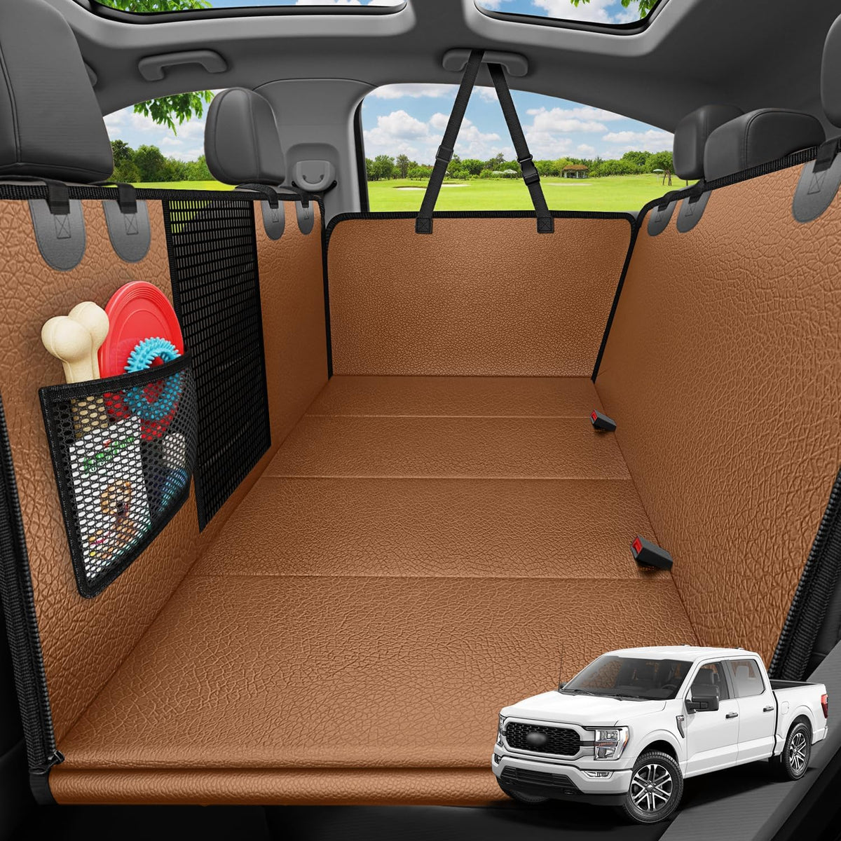 URPOWER Dog Car Seat Cover for Back Seat - Brown / XL - 60" Length