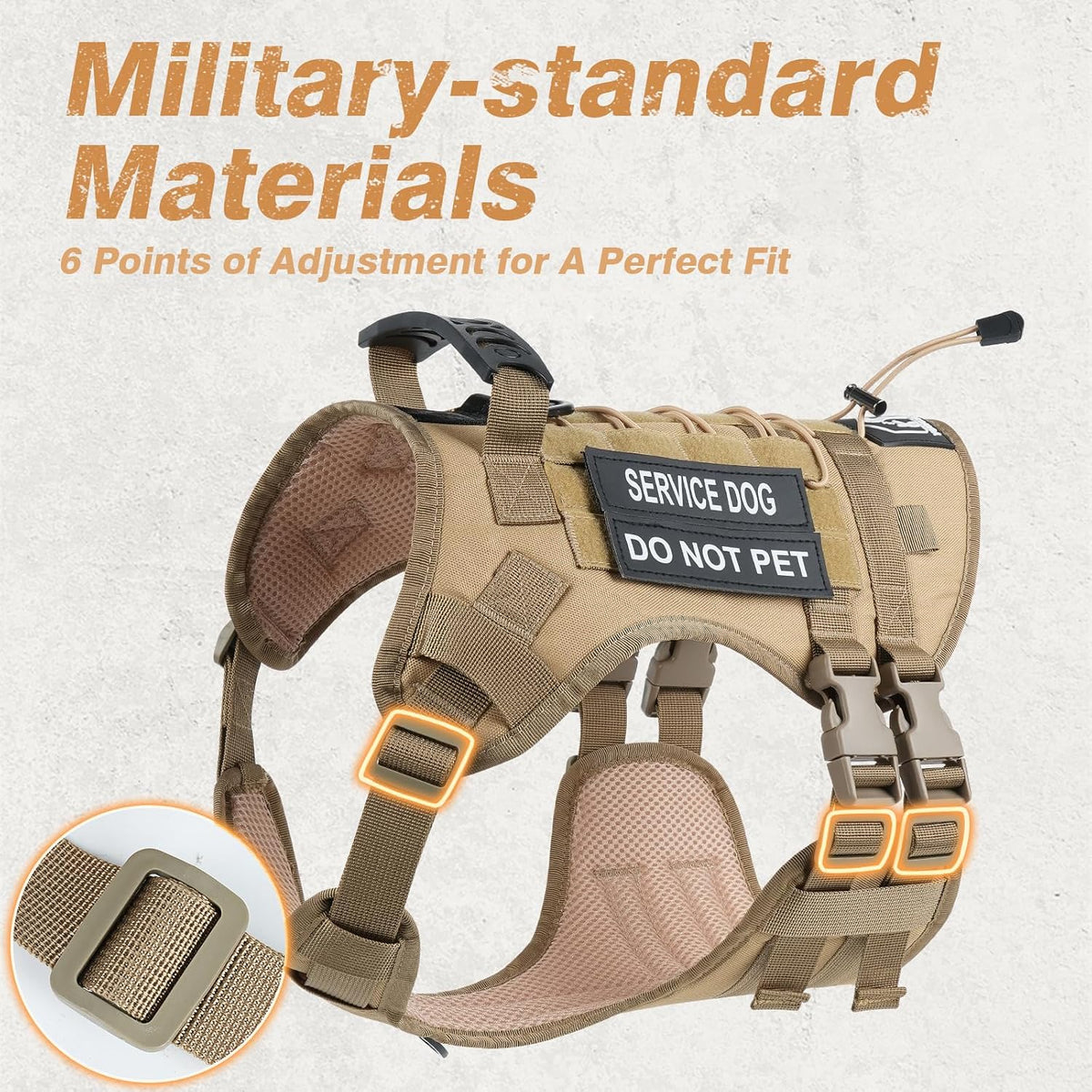 No Pull Tactical Dog Harness Medium Sized Dog, Service Dog Vest - Large(Chest:27.5-44.9",Neck:18.9-26.8") / Brown - image 2