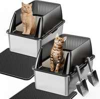 Tripamin 15”Stainless Steel Cat Litter Box Enclosure - Translucent black / XX-Large