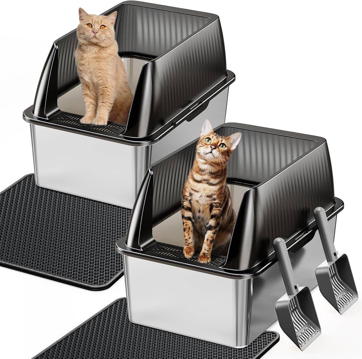 Tripamin 15”Stainless Steel Cat Litter Box Enclosure - Translucent black / XX-Large