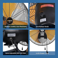Oscillating High Velocity Wall Mount Fan, Industrial Heavy Duty Metal Wall Fans, 3 Speeds, Adjustable Tilt, Quiet Operation Commercial Shop Fan for Garage (18 Inch - Indoor)