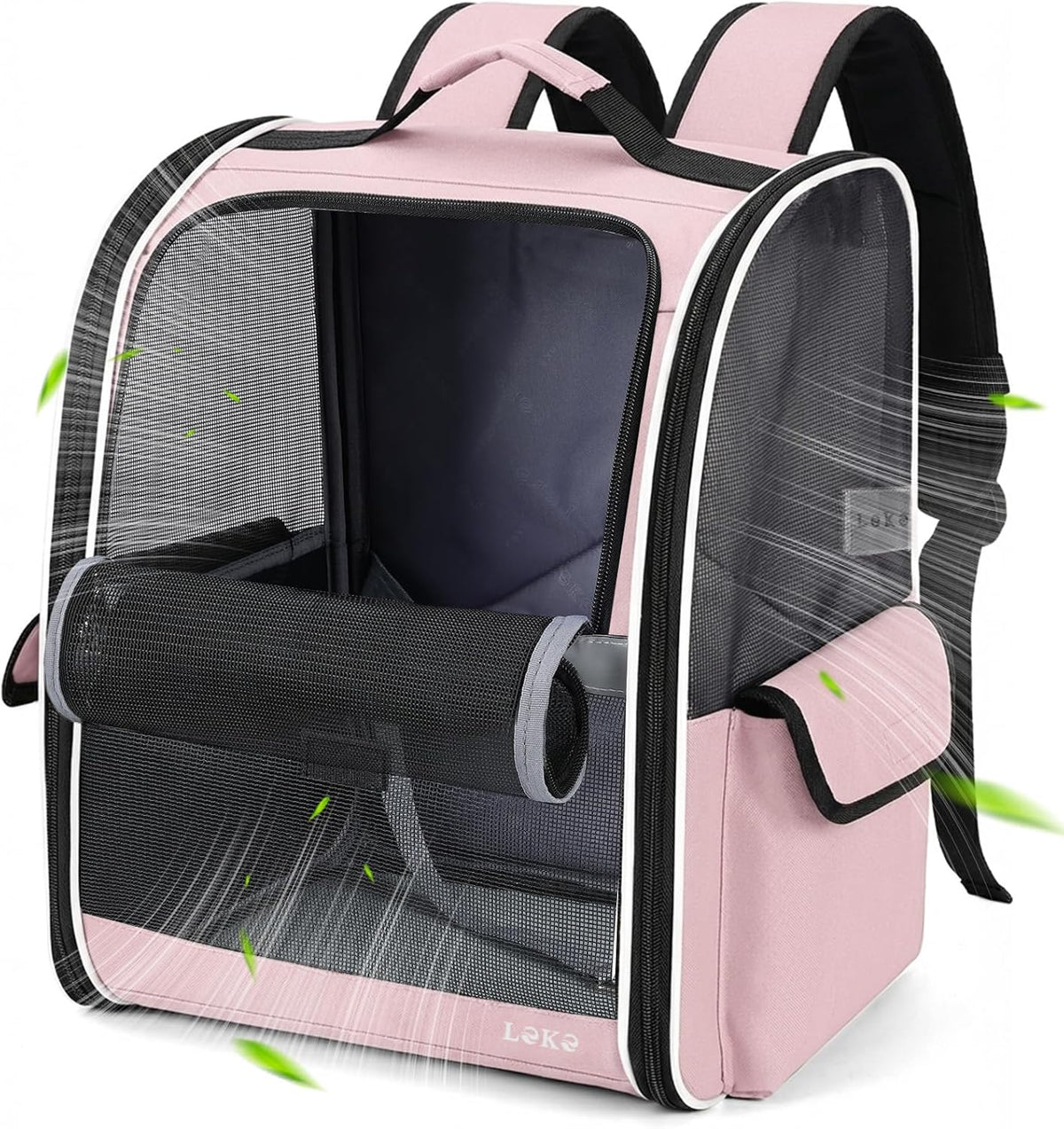 Lekereise Dog Carrier Backpack for Small Medium Dogs Cats up to 18 lbs - Pink / M-Mesh Window